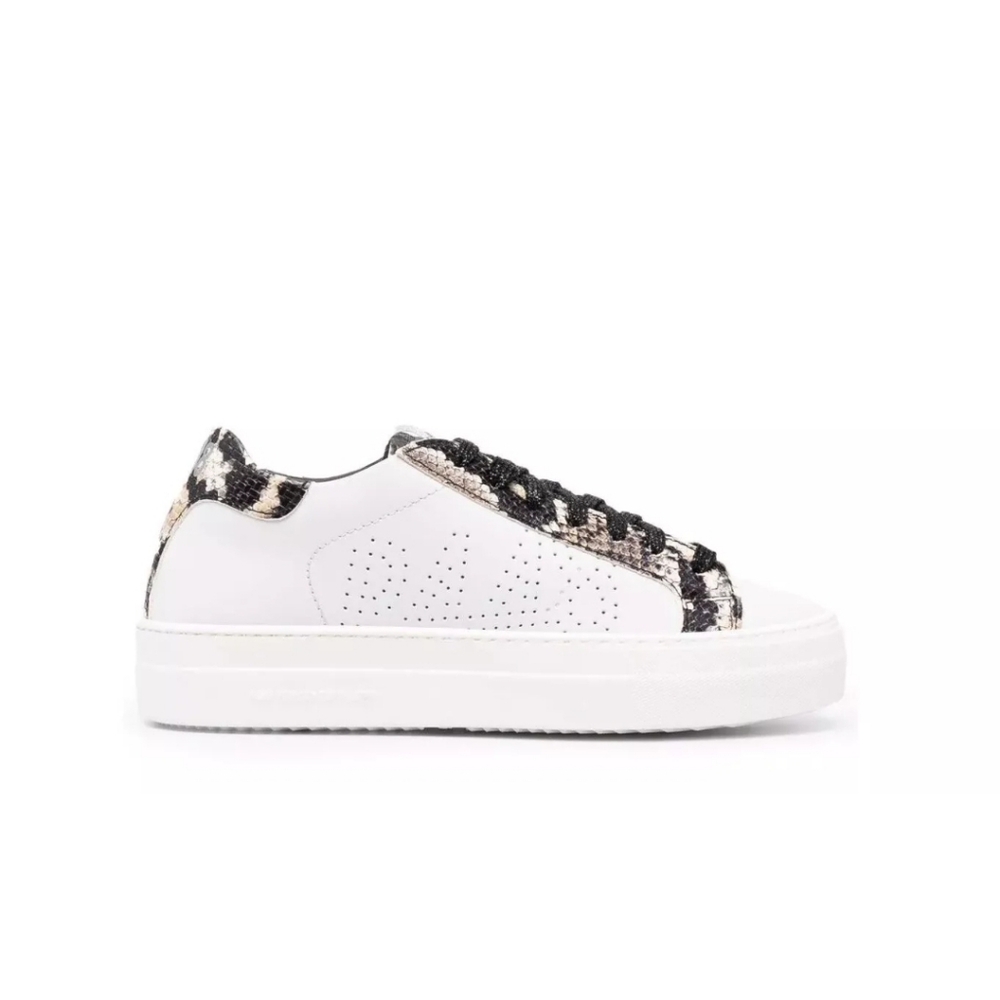 P448 White and Black Snake Print Sneakers